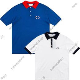 Men Designer Tee Polo-shirts Luxe gebreide Jacquard Polo's met korte mouwen T-shirts Zomer Women Turndown Collar White Blue T-shirt S-XL
