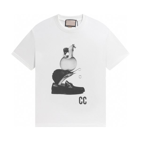 Hommes designer tee t-shirt 24SS Letters Chaussures Horse Imprimé à manches courtes Coton Coton Femmes Blanc Noir rouge vert S-xl