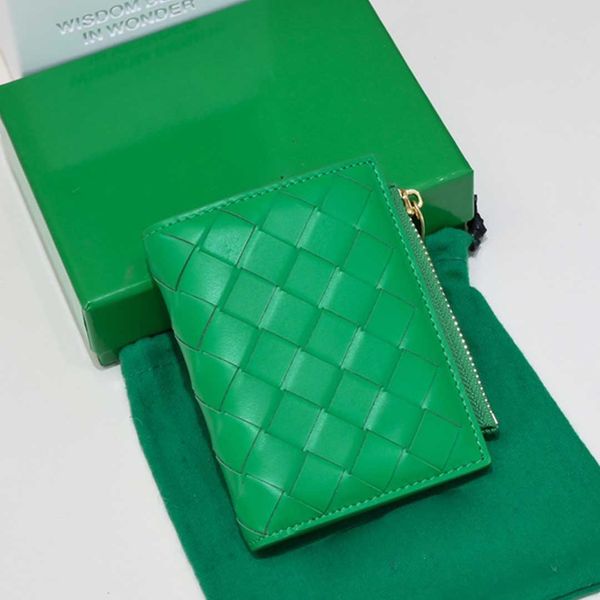 Hombres Cartera de diseñador Mujer Cartera con cremallera de lujo Titular de la tarjeta de cuero genuino de alta calidad Versión coreana de moda Estilo tejido Monedero Monederos verdes con caja