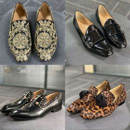 Men Designers Dress Shoes Office Leather Formal Shoes Pointed Toe Rhinestone Spikes Business Wedding Party Shoe Big Size 38-48 No492-8