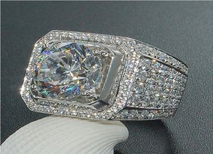 Men Diamond Solitaire ringen Domineering Fashion Ring Silver Geometric Square Grootte 8139928344