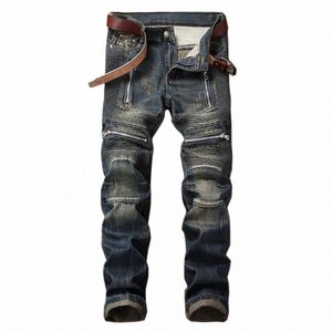 Hommes Distred Biker Jeans Droit Slim Jeans Streetwear Cott Mâle Casual Zipper Moto Denim Pantalon Plus Taille 42 h58p #