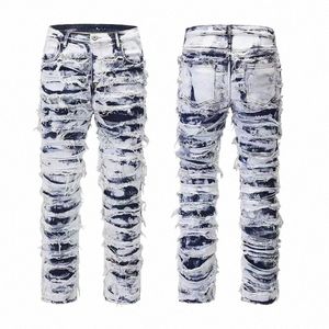 mannen Distred Denim Jeans Streetstyle Vintage Stacked Fit Stijlvolle Skinny Fit Flared Ripped Jeans Custom Design k2hx #