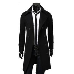 Homens duplo breasted trench coat 2023 outono inverno lã mistura de alta qualidade moda casual fino ajuste cor sólida jaqueta masculina 231229