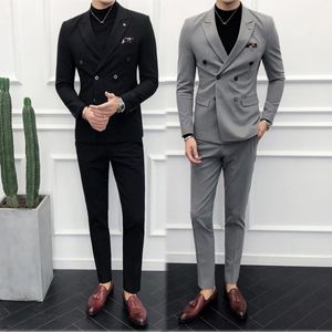 Men Tuxedos Two Pally Suit Coat Set Slim Fashion New Business Casual Jacket Britse stijl trouwjurk blazers broek