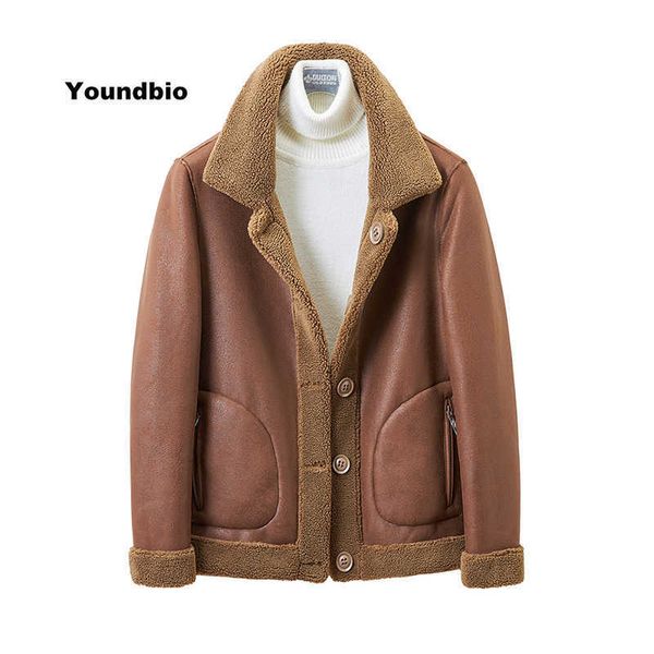 Chaqueta de cuero de lana bereber de doble cara para hombre, chaqueta gruesa cálida de invierno con cuello de piel, chaqueta de lana, ropa de calle, chaqueta para hombre, abrigo 211009