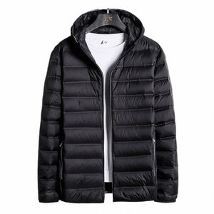 Hombres Down Chaqueta acolchada Ligero Spring Puffer Coat Masculino Ultra Light Otoño Tamaño grande 6XL 8XL White Duck Hood Zip-up Outerwear E5LJ #