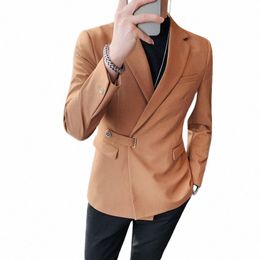 Hommes Dr Automne Blazers Cott Lin Boucle Oblique Tuxedo Homme Veste Un Butt Poches Blazer Manteau Homens Costume Mâle Vêtements M3EG #