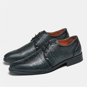 Men Dress Shoes 2021 Crocodile Skin Pu Leather Veter Up Heren Oxfords Flat Big Size Heren Business Formal Casual