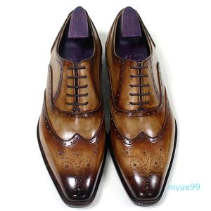 Chaussures habillées homme Chaussures richelieu Chaussures faites à la main sur mesure Bout carré Cuir de veau véritable Couleur marron patiné