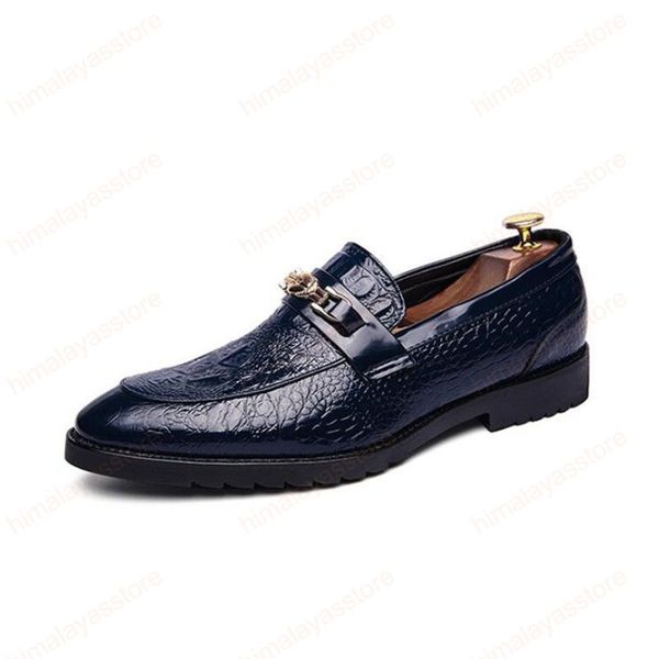 Hommes robe chaussures Oxfords sans lacet bleu à la main en cuir conduite appartements fête Club mariage mocassins formels 38-45