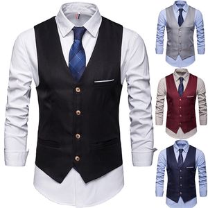 Men jurk Undershirt Business Casual Men's Vest Slim Fit Coats Wedding Suits Mouwloze formele zakelijke zakelijke mannelijke waastcoat Single Breasted Outparwear V-Neck bruiloftsvesten