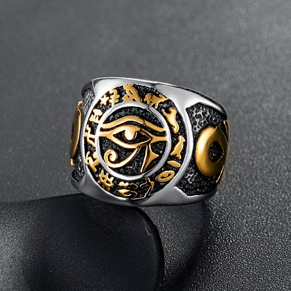 Hommes Eyptien Eye of Horus ring en acier inoxydable croix de vie ankh symbole anneaux bijoux vintage pour l'homme US taille 7 14 220803