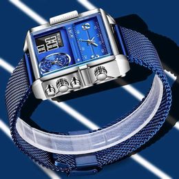 Montre électronique pour hommes, montre-bracelet numérique de Sport en acier, de luxe, étanche, horloge à Quartz bleue, avec boîte