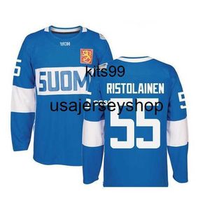 Men Embroidery 2016 Wereldbeker Hockey Finland Team #55 Rasmus Ristolainen Hockey Jersey of Custom enige naam of nummertrui