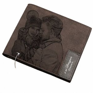 Mannen Gegraveerde Foto Bifold Portemonnee Heren Korte Frosted Portemonnee Persalized Foto Tekst Geschenken Vaderdag Cadeau voor Hem Mannen Echtgenoot q6is#