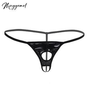 Men exotique sexy lingerie brevet cuir culotte g-string sous-vêtements ouverts fesses gay mâle t-back samis avec trous de pénis 240320