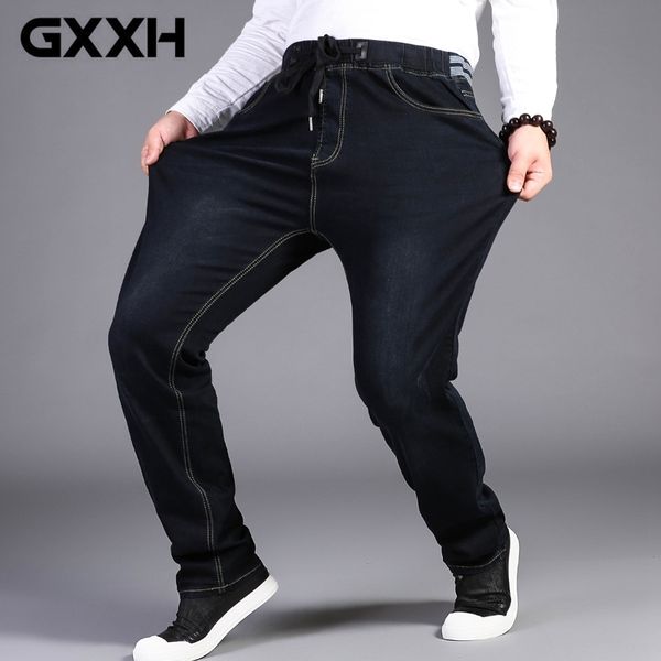 Hommes Extra Large 32-50 Taille Stretch High Elastic Jeans Designer Cordon Droit Denim Pantalon Mens Casual Plus Taille 7XL 210330