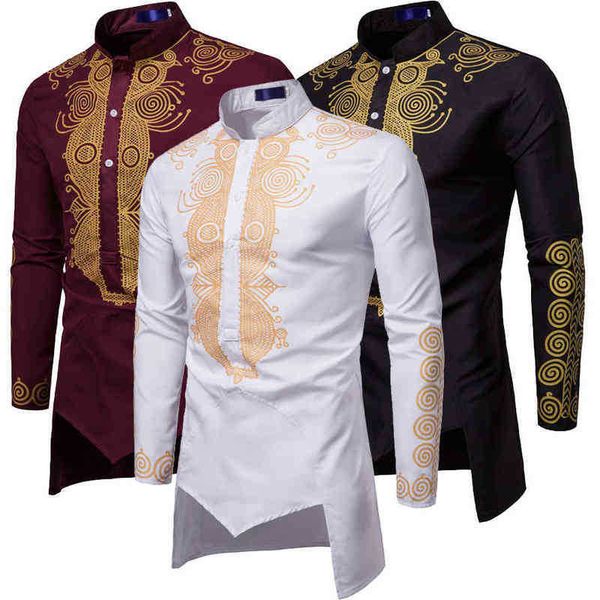 Hombres Moda África Ropa Camiseta Jerseys largos Vestido africano Ropa Hip Hop Robe Africaine Casual World Appar Y220214