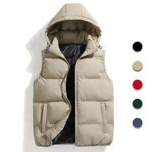 Hommes mode automne hiver épaissir coton gilet sans manches gilets veste manteau hommes chaud détachable chapeau vêtements d'extérieur gilet veste hommes 240125