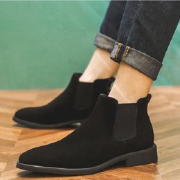 Men Fashion Black Trend Suede lederen schoenen Cowboy lente herfst enkel laarzen platform korte bota's hombre 1AA25 693B2