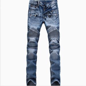 Mode homme déchiré Biker Jeans homme en détresse Moto Denim Joggers lavé plissé moto Jeans pantalon noir bleu