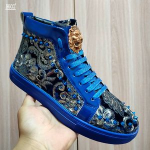 Botines informales a la moda para hombre, zapatillas altas de marca de lujo con remaches para primavera y otoño, zapatos de estilo Punk de alta calidad para hombre A6