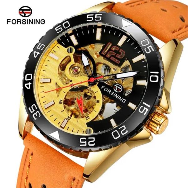 Hommes mode décontracté Hublo 45mm montre automatique mécanique Reloj Hombre haut montres en cuir Forsining montres-bracelets317E