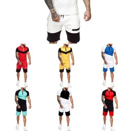 Mannen Mode Kleding Zomer Trainingspak Sportkleding Mannelijke Sets Shorts Set Mannen Onregelmatig Stitching Sweat Past Jogging Korte Mouw X0610