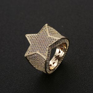 Hombres moda cobre oro plata helado estrella anillo alta calidad Cz piedra estrella forma anillo joyería