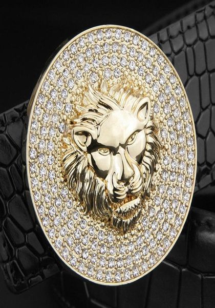 Men de mode créateur en cuir authentique Luxury Metal Alloy Lion Belt Cowskin Sash Wide High Quality Ceinture Homme Belts5193681
