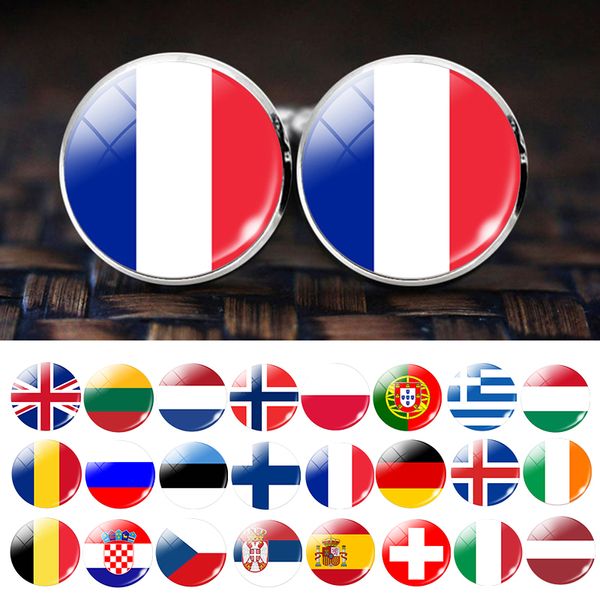 Hommes mode Europe pays drapeau National boutons de manchette espagne royaume-uni France russie italie allemagne pologne drapeau costume boutons de manchette bouton