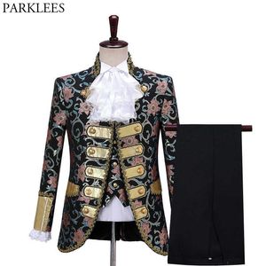Mannen Mode Vijfdelig Court Set Set Gothic Style Palace Floral Past With Pash Mens Chorus Drama Outfit Stage Prom Costume XL X0909