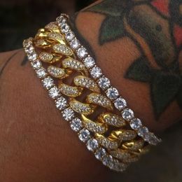 Men Fashion Fully Iced Out Miami Cuban Link Bracelet Clear Zirkon Tennis Chain armband Hip Hop Jewelry