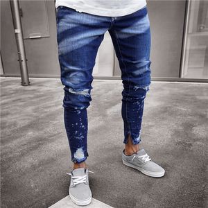 Hommes mode Hight Street déchiré jean pantalon Streetwear peint en détresse Denim pantalon cheville fermeture éclair lavé taille S-xxxlnb60NB60