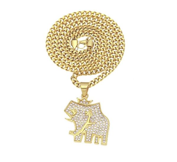 Hommes mode Hip Hop collier en acier inoxydable plaqué or CZ éléphant pendentif collier pour hommes femmes beau cadeau NL60380947932487325