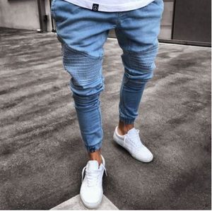 Herenmode Jeans Gescheurde Gedrapeerde Skinny Potloodbroek Mannelijke Lente Herfst Kleding Jeans