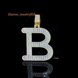 Bijoux de mode pour hommes, pendentif rond en forme de Baguette, diamant Moissanite «B», pendentif lettre «B» en argent Sterling 925, pendentif lettre initiale personnalisée