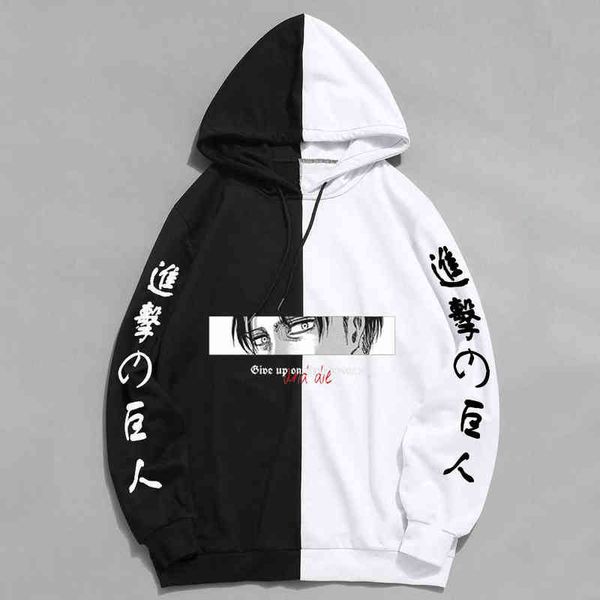 Hombres Moda Levi-Ackerman Anime Sudaderas Sudaderas con capucha de manga larga Attack on Titan Shingeki No Kyojin Casual Sports Hooded Coat G220429