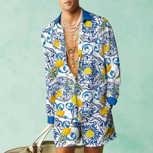 Men Fashion Long Sleeve Shirt Set Hawaiian Summer Casual Beach Clothing Vacation Wear 3d Floral Printing 2 -delige topbroek 240412