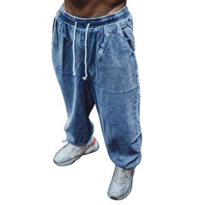 Mannen mode losse effen kleur jeans trekkoord sport jeans met zakken mannelijke casual lange broek x0621