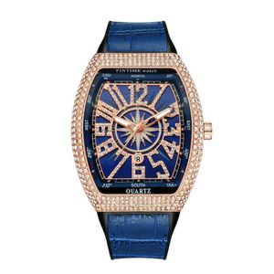 Reloj de lujo a la moda para hombre, reloj de pulsera de cuarzo resistente al agua con diamantes, banda de silicona azul, reloj informal Drs para fiestas