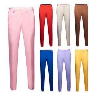 Hombres Moda Rosa rojo Boutique Color Sólido Traje de Negocios Oficial Pantalones Hombres Novio Vestido de Boda Traje Pantalones Pantalones Para Hombre 240124