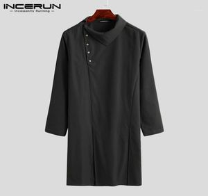 Mannen Mode Effen Kleur Lange Mouw Kleding Lange Shirts Vintage Losse Kurtas Blouse Casual Moslim Kaftan Gewaden INCERUN13271630