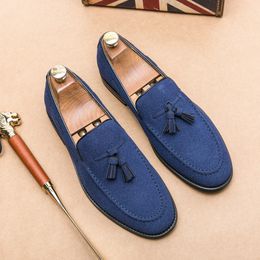 Men Fashion Square Toe Loafers Classic Solid Color Faux Suede Tassel Slip-on Business Casual Wedding Party Everytelly Versatile 98