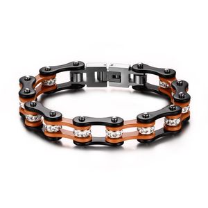 Hommes mode acier inoxydable strass bracelet Biker vélo chaîne manchette Racelet bracelets bijoux à la mode orthèse dentelle Orange/noir