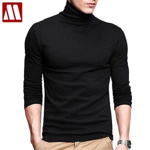 Mannen Mode T-shirt Tees Slanke Tops Mannelijke Stretch T-shirt Turtleneck Lange Mouw Tee Shirts High Collar Heren Katoen 220226