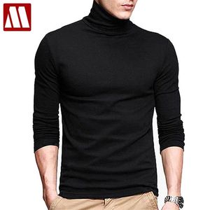 Mannen Mode T-shirt Tees Slanke Tops Mannelijke Stretch T-shirt Turtleneck Lange Mouw Tee Shirts High Collar Heren Katoenen Tees 210722