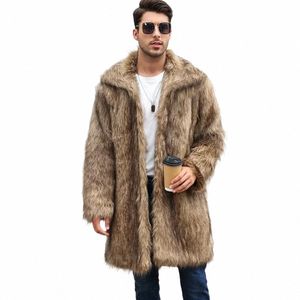 Hommes fausse fourrure de renard veste manteau hiver épais moelleux Lg manches chaud Shaggy vêtements de luxe fourrure Lg veste Btjas vestes hommes B4fQ #
