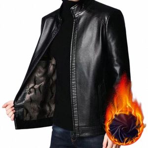 Manteau en simili cuir pour hommes Veste en simili cuir coupe-vent pour hommes d'âge moyen avec peluche chaleur Retenti col montant manteau de moto 02lm #